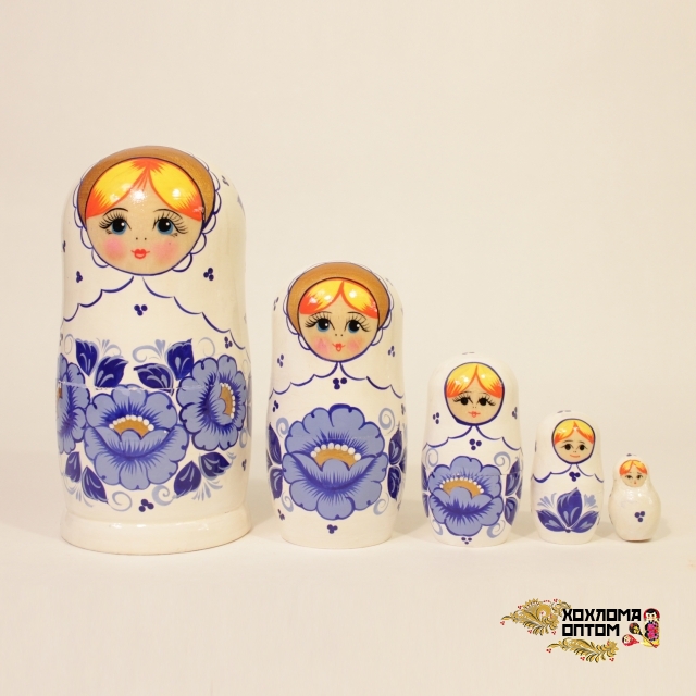 Matryoshka "White Gzhel" (5 dolls)