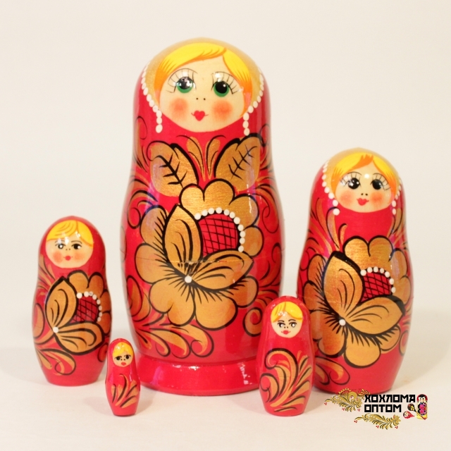 Matryoshka "Khokhloma Red" (5 dolls)