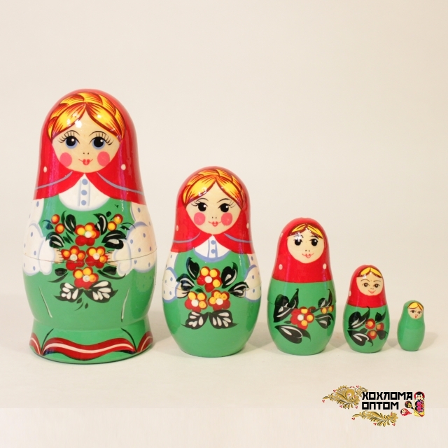 Matryoshka "Forget-me-not Red Shawl" (5 dolls)