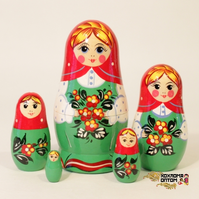 Matryoshka "Forget-me-not Red Shawl" (5 dolls)