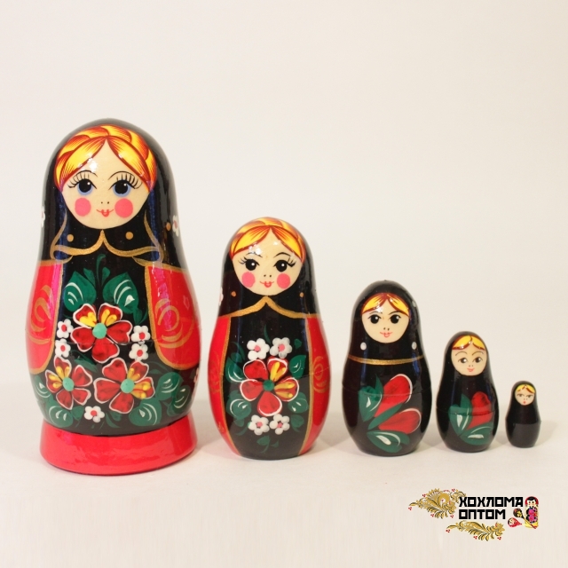 Matryoshka "Forget-me-not Black shawl" (5 dolls)