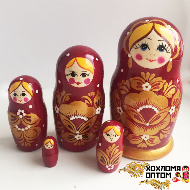 Matryoshka "Golden Flower" burgundy (5 dolls)