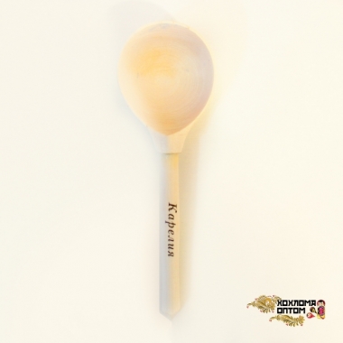 Wooden teaspoon with logo on a handle