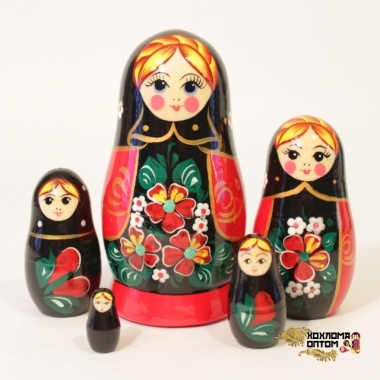 Matryoshka "Forget-me-not Black shawl" (5 dolls)