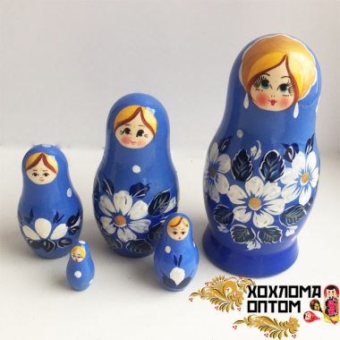 Matryoshka "Vyatka Blue" (5 dolls)